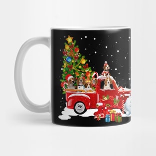 Beagle Dog Christmas On Red Car Truck with Xmas T-Shirt Mug